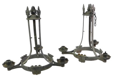 Lot 627A - A pair of cast iron hanging candelabra, of...