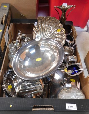 Lot 2203 - A box containing silver plate, items include...