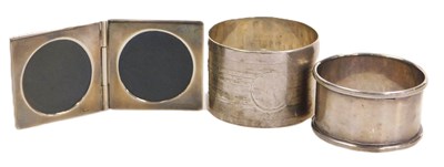 Lot 116A - Two silver napkin rings, and miniature silver...
