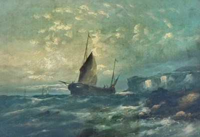Lot 317 - 19thC School. Masted ships off the coast, oil...
