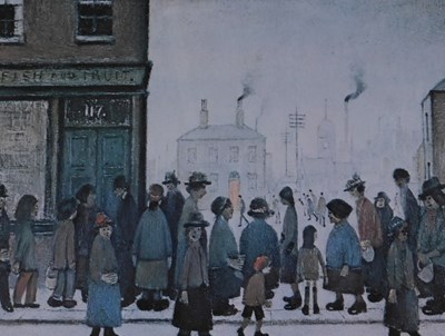 Lot 404 - After L.S. Lowry. Waiting for the shop to open,...