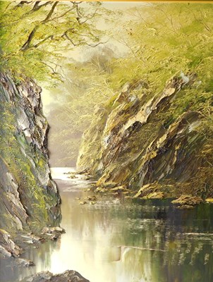 Lot 408 - 20thC School. River landscape, oil on canvas,...
