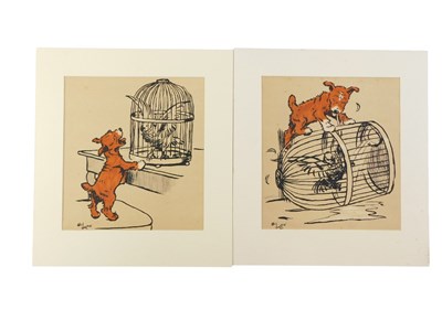Lot 416 - Cecil Aldin. Dogs with parrot and cage,...