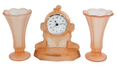 Lot 206 - An Art Deco pink frosted and clear glass...