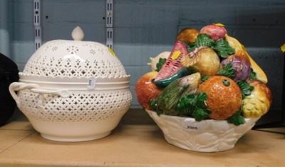 Lot 2005 - A white glazed pierced lidded fruit bowl,...