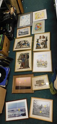 Lot 2107 - Framed pictures and prints, to include papyrus...