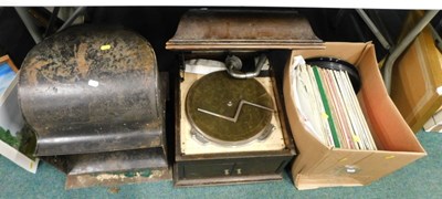 Lot 2131 - A HMV wind-up gramophone, together with a...