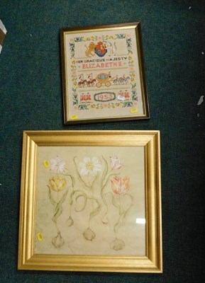 Lot 2132 - A framed needlework embroidery, commemorating...