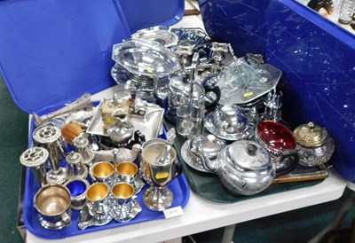 Lot 2137 - Metalware, to include teapots, goblets, trays,...