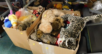 Lot 2144 - Soft toys, to include teddy bears, jaguar,...