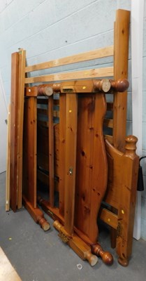Lot 1507 - Two pine double bed frames, with pine head and...