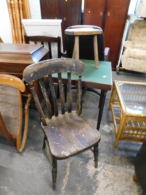 Lot 1550 - A three legged oak stool, together with a...