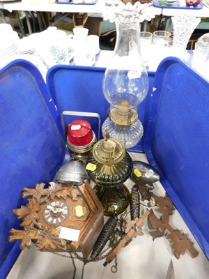 Lot 2116a - A cuckoo clock, two oil lamps, bicycle lamp,...