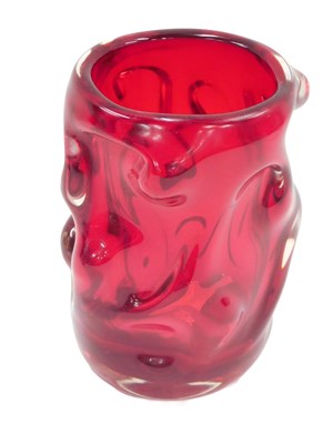 Lot 503 - A red Art Glass vase, with a bubble stem, 18cm...
