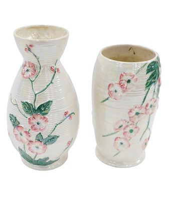 Lot 506 - Two Maling lustre vases, on a cream ground...