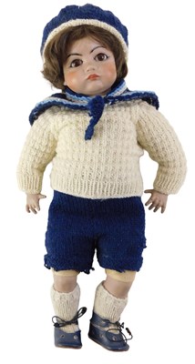 Lot 399 - A late 20thC bisque headed doll, with fixed...