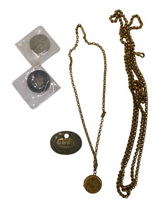 Lot 539 - A Victorian longuard hammered brass chain and...