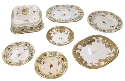 Lot 445 - A 19thC Derby part dinner service, on a white...