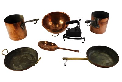 Lot 449 - Kitchenwares, comprising two 19thC copper...