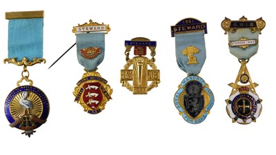 Lot 18 - Five Masonic jewels, comprising three steward...
