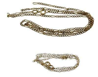 Lot 523 - Two 9ct gold chains, cut, 3.3g.