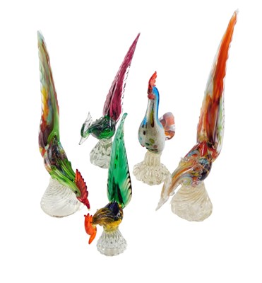 Lot 177 - Five Murano glass birds, the tallest 50cm high.