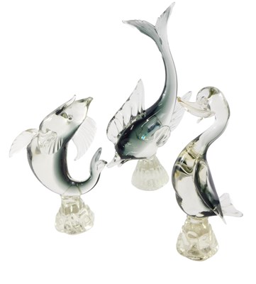 Lot 197 - Three smokey glass animals, comprising duck...