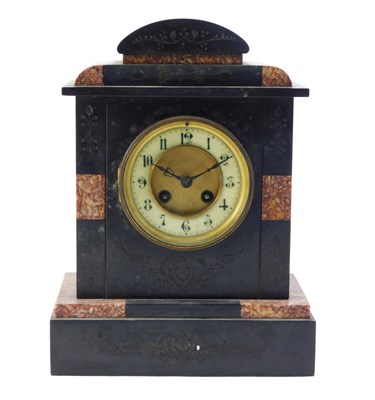 Lot 203 - A 20thC black slate mantel clock, with...