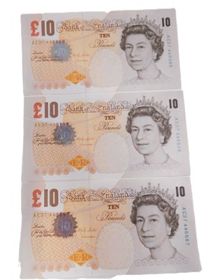 Lot 663 - Three Bank of England ten pound notes, Chief...