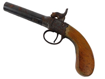 Lot 579 - A 19thC percussion lock pistol, with a wooden...
