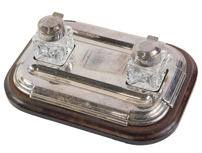 Lot 242 - A 20thC silver plated inkstand, with two cut...