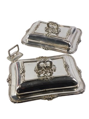 Lot 243 - Two silver plated serving tureens, each with...