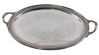 Lot 255 - A silver plated oval galleried tray, with...