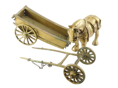 Lot 262 - A brass horse and cart, with separate yoke,...