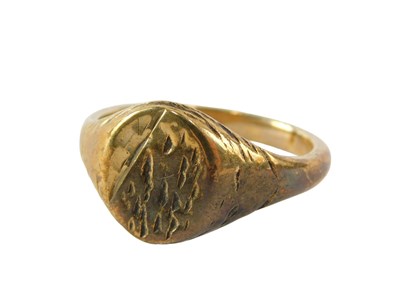 Lot 79 - A 9ct gold signet ring, the oval panel with...