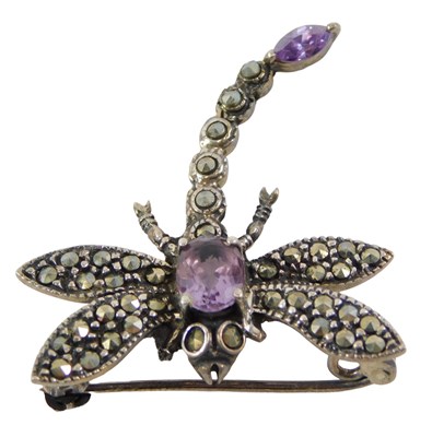Lot 93 - A marcasite dragonfly brooch, set with...