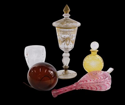 Lot 688 - A 19thC glass goblet and cover, decorated in...