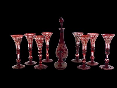 Lot 689 - A set of eight Bohemian style ruby flash...