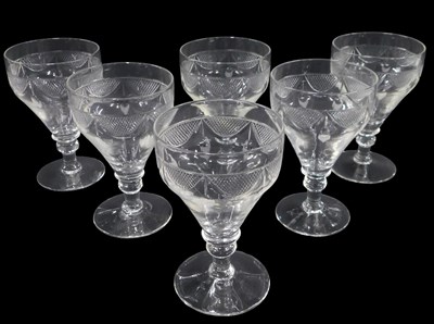 Lot 699 - A set of six glass rummers, each with cross...