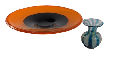 Lot 718 - An Art Glass amber and blue plate or shallow...