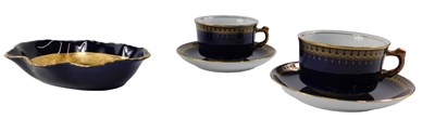 Lot 721 - A Limoges blue and gilt dish, and a pair of...