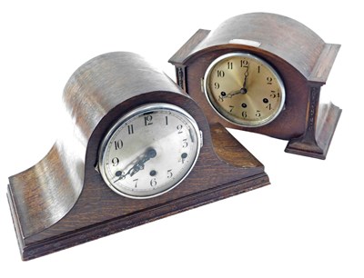 Lot 291 - Two oak cased and silvered dial mantel...