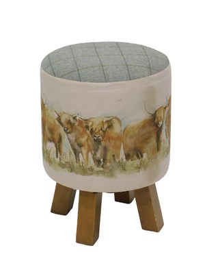 Lot 804 - A small cylindrical footstool, with blue tweed...