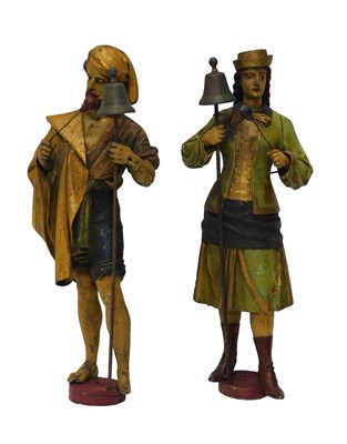 Lot 806 - A pair of polychrome painted and carved...