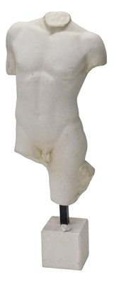 Lot 808 - A cast plaster model of a male torso, on a...
