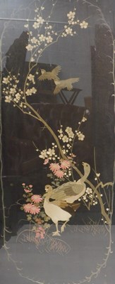Lot 818 - An Oriental silk embroidered picture, of birds,...