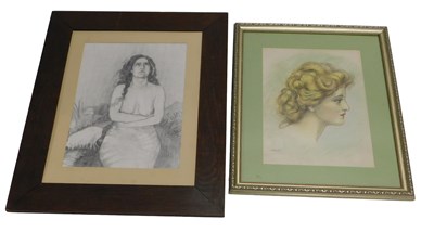 Lot 820 - P. Hill. Portrait of a lady, pencil and...