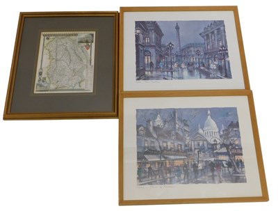 Lot 830 - A coloured map of Lincolnshire, a pair of...
