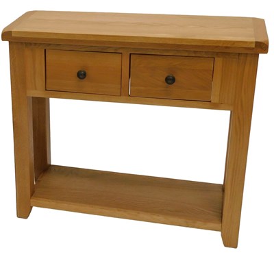 Lot 883 - A light oak hall or side table, with two...