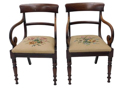 Lot 963 - A pair of 19thC mahogany open armchairs, each...